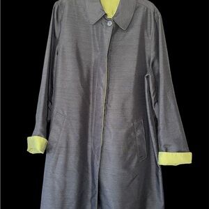 Reversible Silk Shantung Coat Black & Lime Green Mid Length Jacket Large
